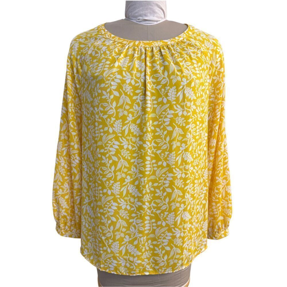 Ann Taylor Butter Yellow Floral Print TopβBoho Festival Sz. XL Lightweight Cool